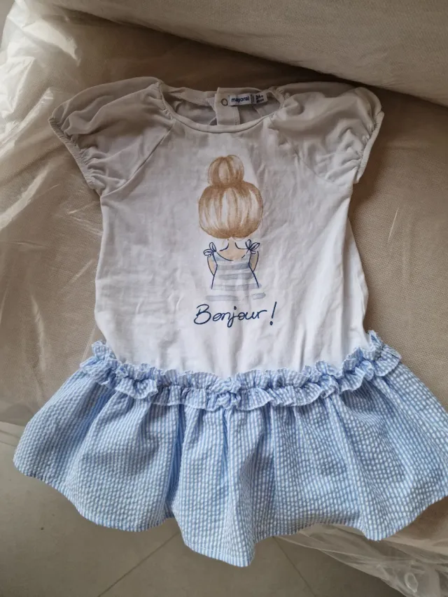 Vestido Mayoral niña blanco y azul