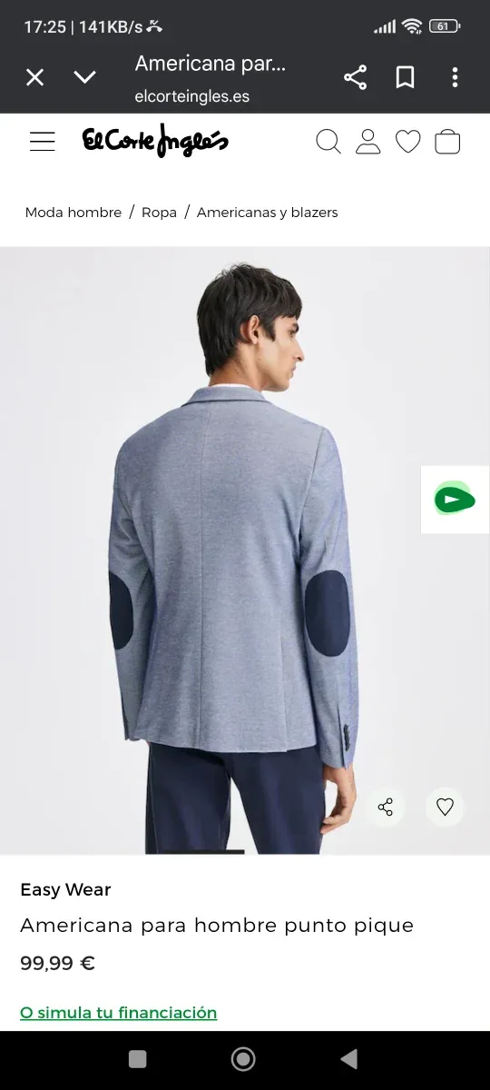 Americana EASYWEAR Talla 44 Slim Fit Azul/Gris