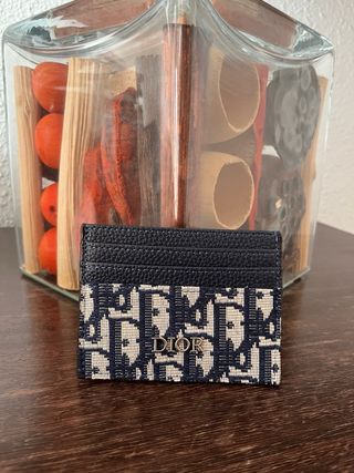 Tarjetero Dior Oblique Azul Marino y Beige