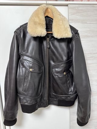 Chaqueta Aviador Piel Marrón con Cuello de lana