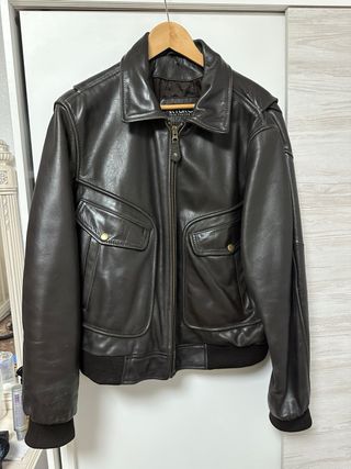 Chaqueta Aviador Piel Marrón con Cuello de lana