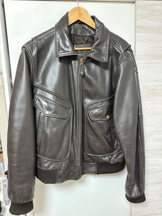 Chaqueta Aviador Piel Marrón con Cuello de lana