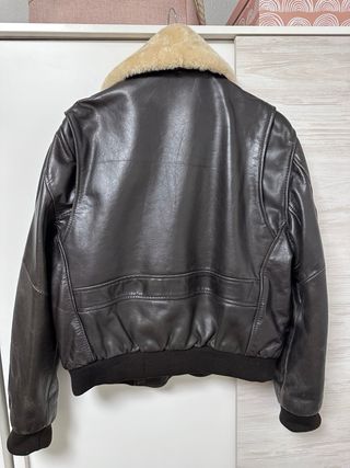 Chaqueta Aviador Piel Marrón con Cuello de lana
