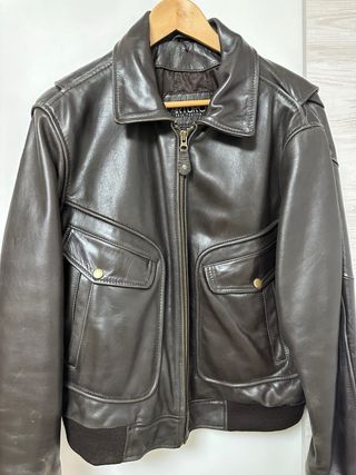 Chaqueta Aviador Piel Marrón con Cuello de lana