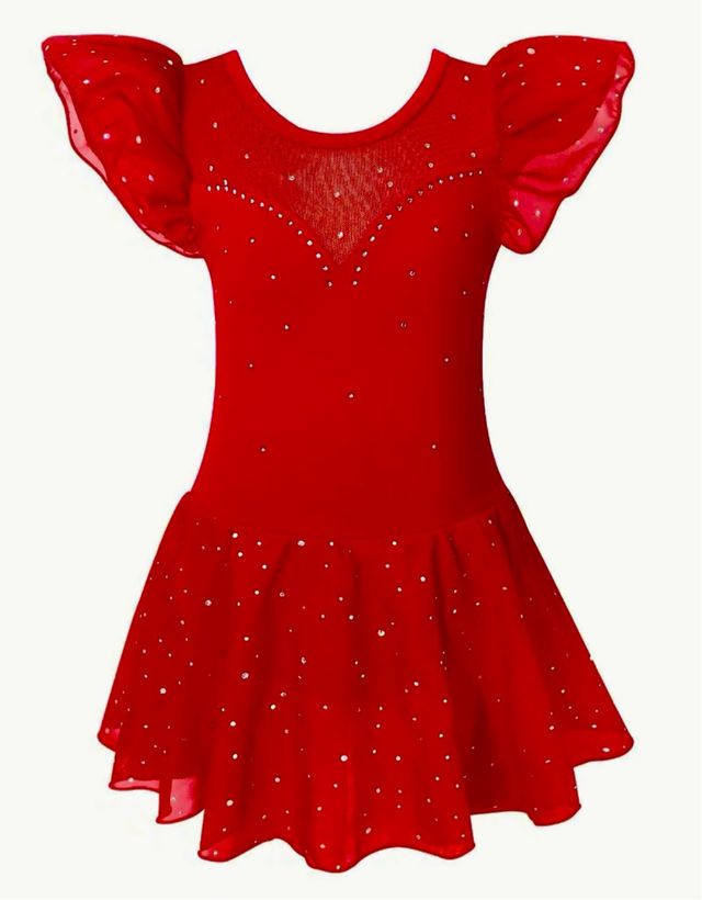 Body pattinaggio rosso con strass