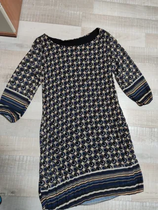 Vestito fantasia cerchi beige e blu