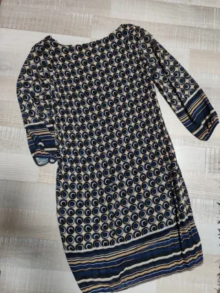 Vestito fantasia cerchi beige e blu