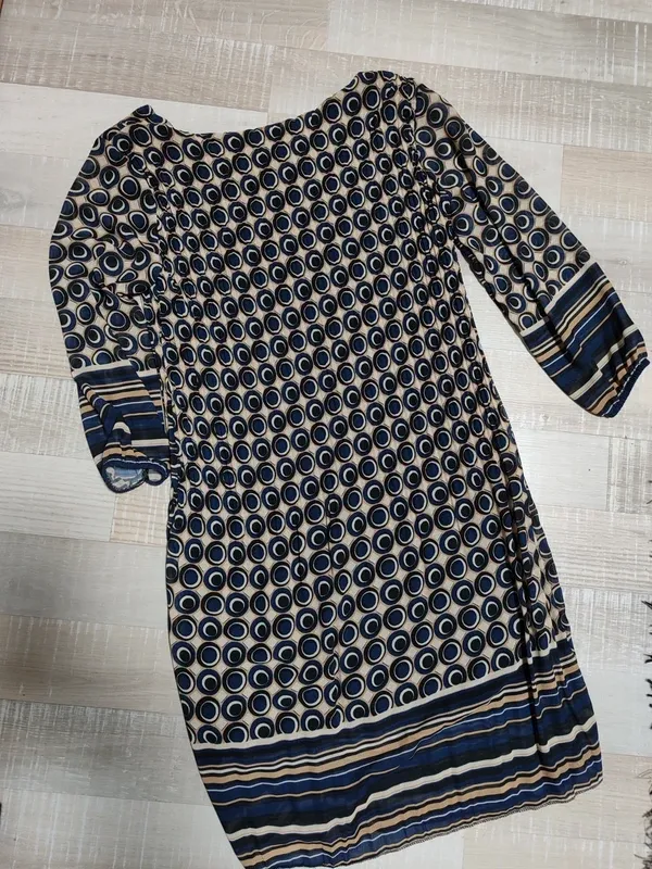 Vestito fantasia cerchi beige e blu