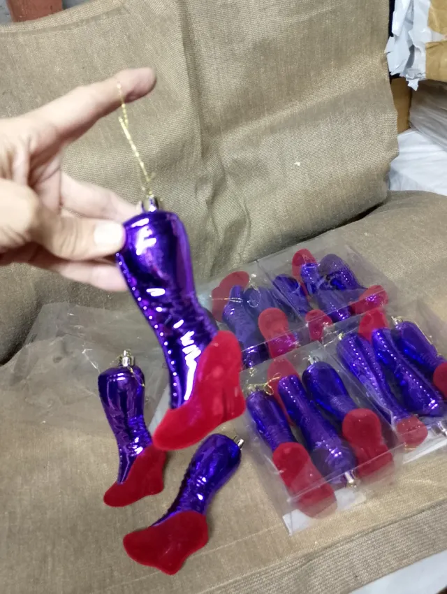 Enfeites de Natal Botas Roxo e Vermelho