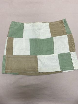 Falda pana patchwork verde, beige y blanco