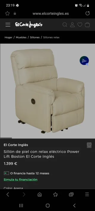 Sillón relax eléctrico El Corte Inglés