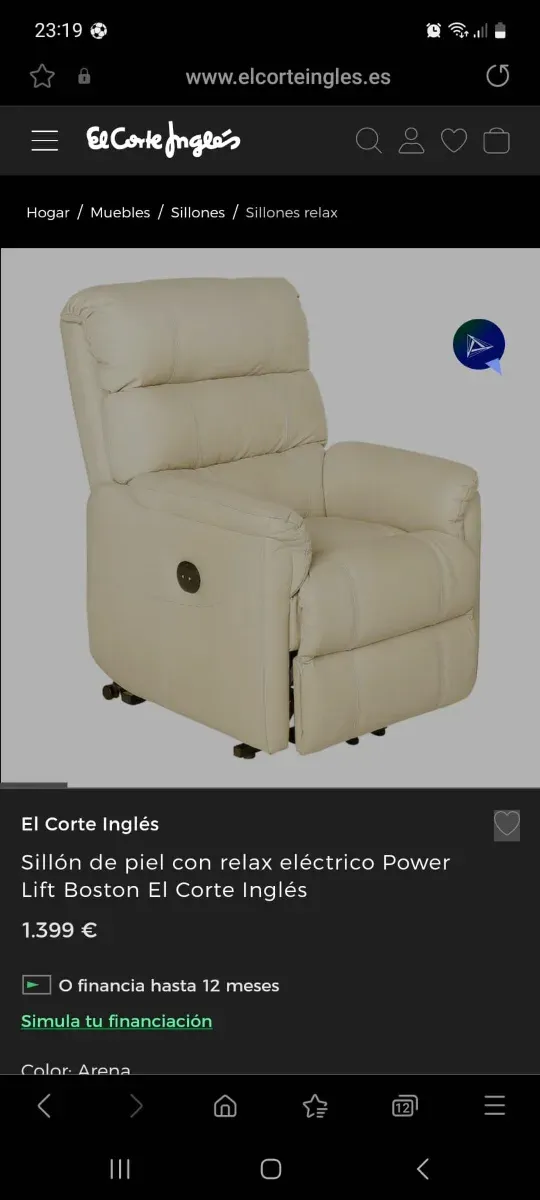 Sillón relax eléctrico El Corte Inglés