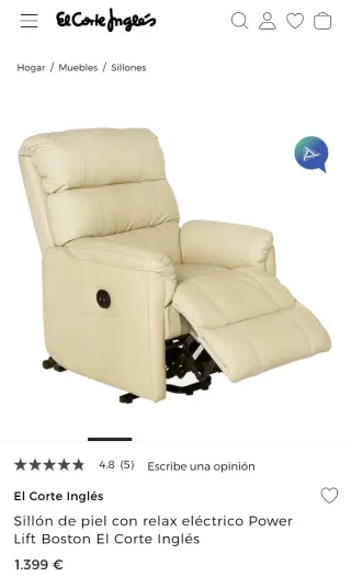 Sillón relax eléctrico El Corte Inglés