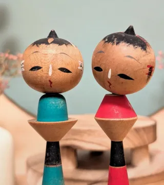 Coppia Bambole Kokeshi Giapponesi Legno