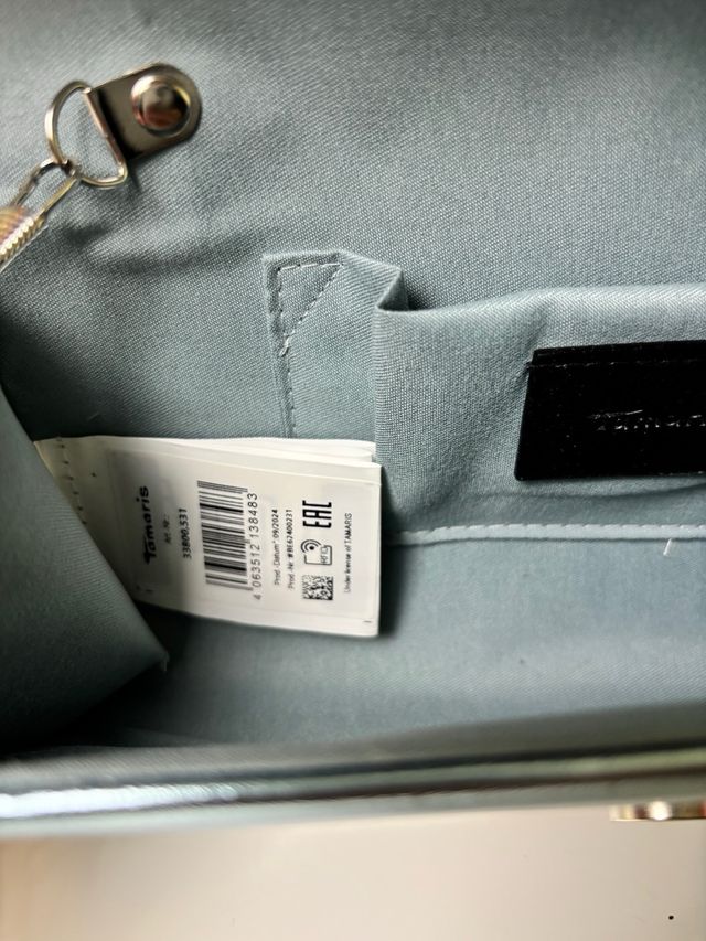 Clutch Tamaris metálico azul cadena elegante