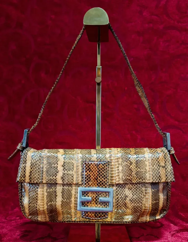Borsa baguette in pelle di serpente