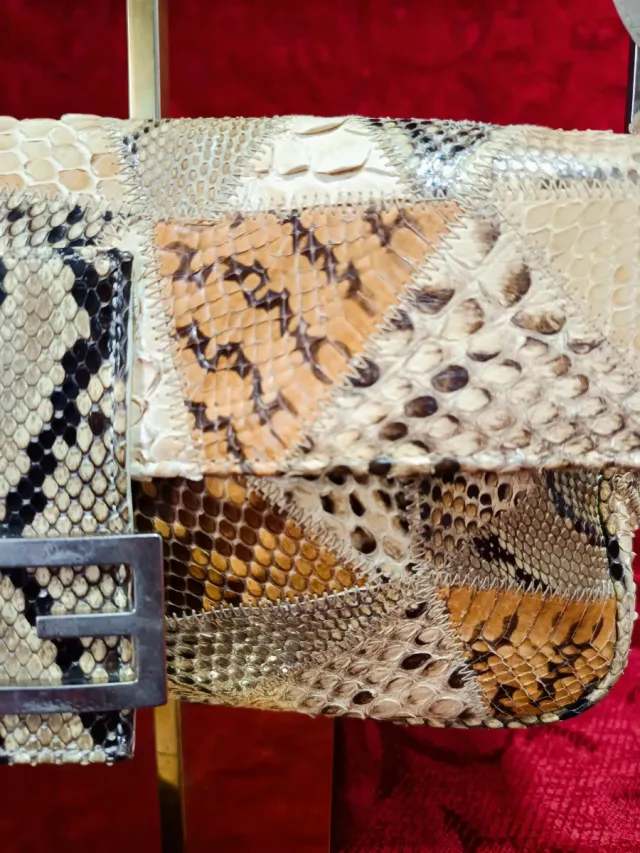 Borsa a baguette patchwork pelle di serpente