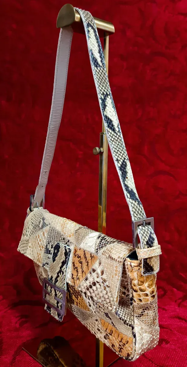 Borsa a baguette patchwork pelle di serpente