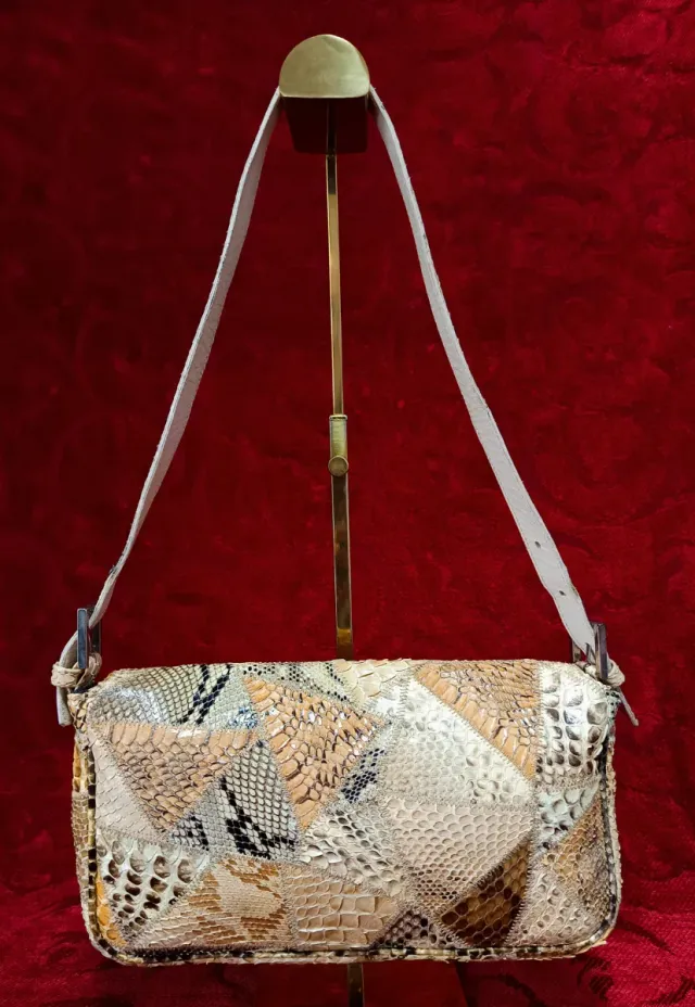 Borsa a baguette patchwork pelle di serpente