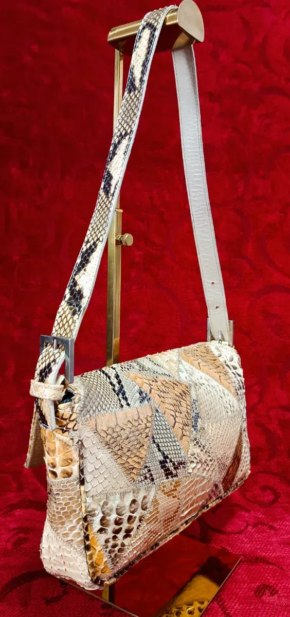 Borsa a baguette patchwork pelle di serpente
