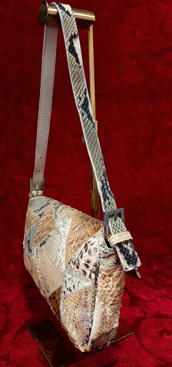 Borsa a baguette patchwork pelle di serpente