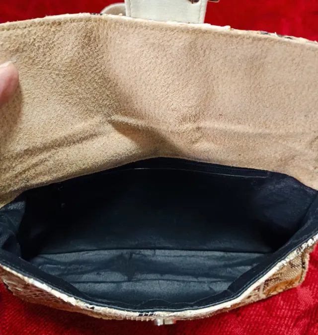 Borsa a baguette patchwork pelle di serpente