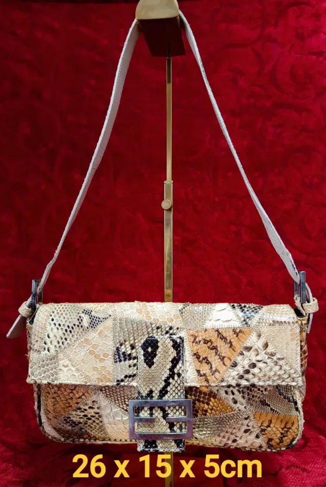 Borsa a baguette patchwork pelle di serpente