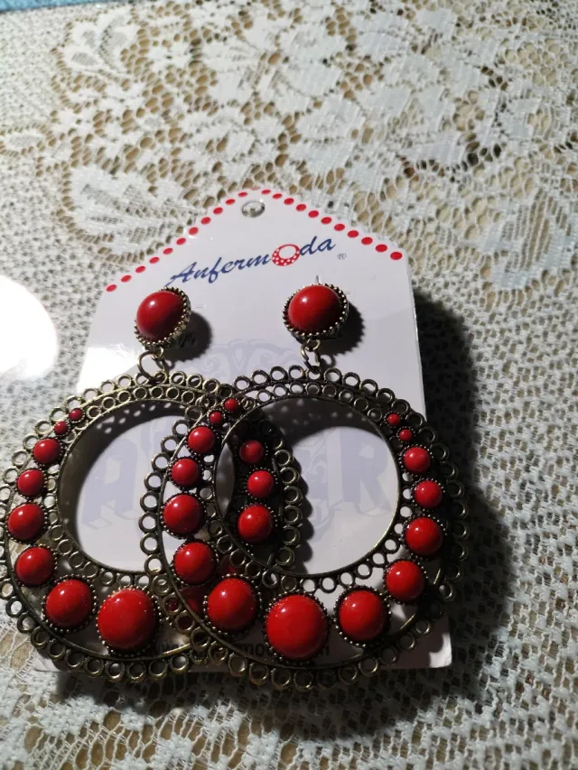 Pendientes Anfermoda dorados y rojos