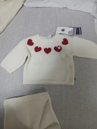 Completo lana Petit Bateau cuori tg 1 mese