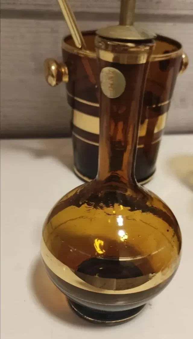 Juego Cristalería Vintage Marrón y Dorado