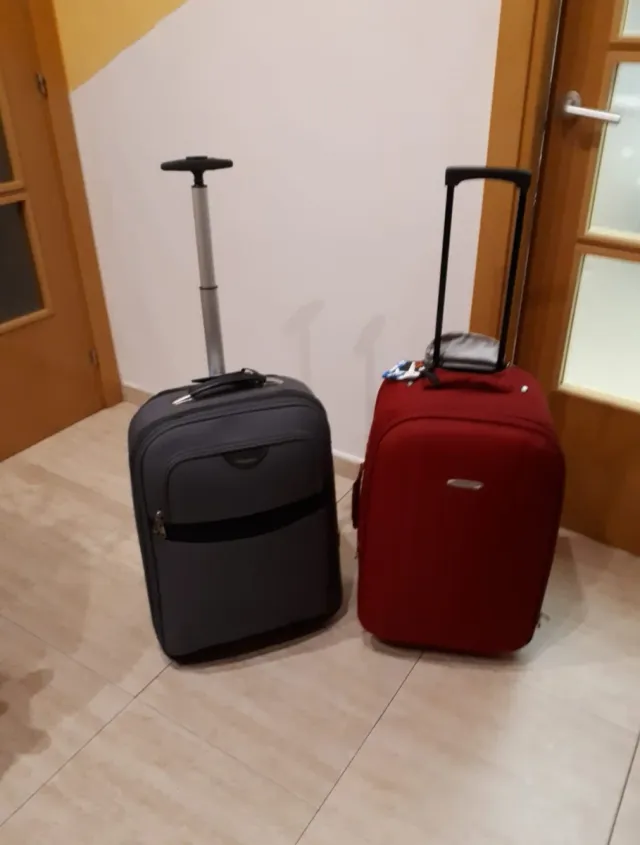 Maletas de viaje grises y rojas