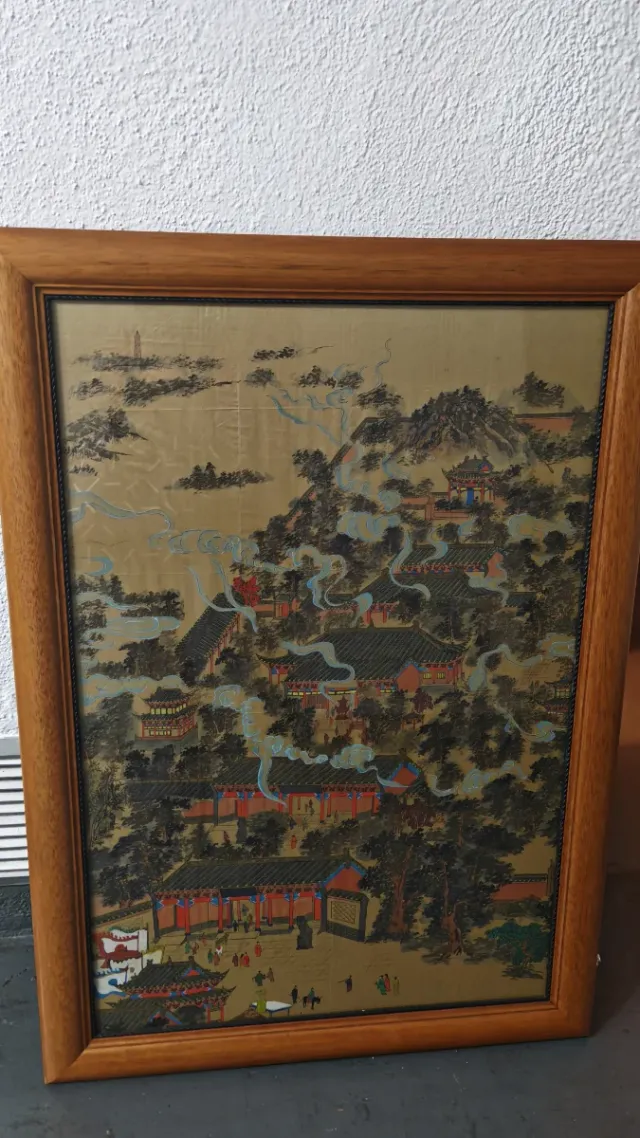 Cuadro oriental con marco de madera