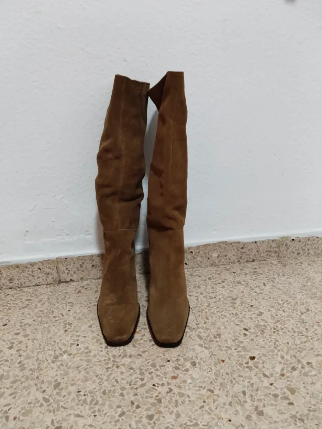 Botas Mango Piel (Ante) Tacon Marron Talla 40