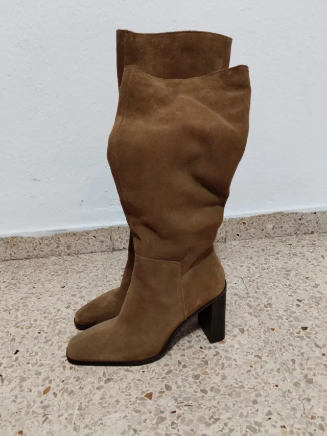 Botas Mango Piel (Ante) Tacon Marron Talla 40