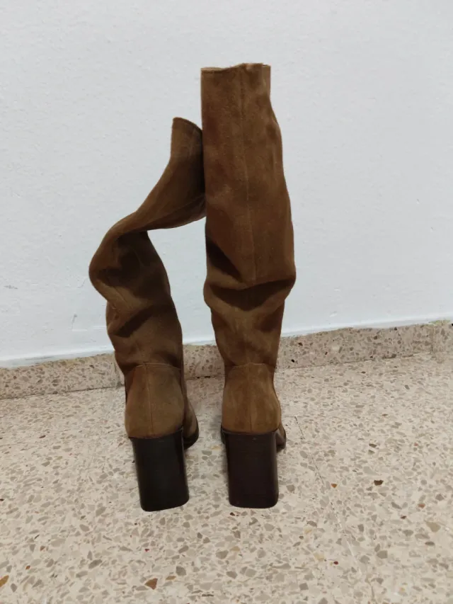 Botas Mango Piel (Ante) Tacon Marron Talla 40