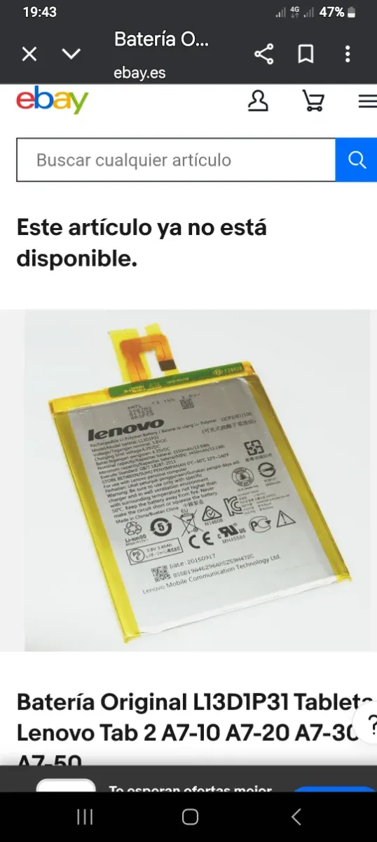 Batería  ORIGINAL Lenovo L13D1P31 3450mA