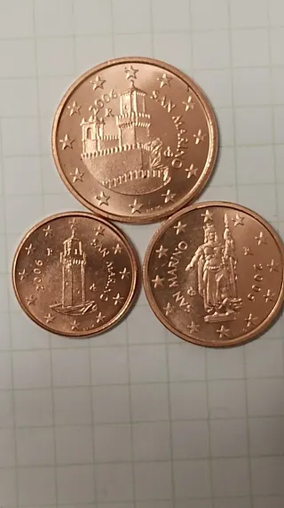 Monedas 1, 2 y 5 Cts San Marino 2006