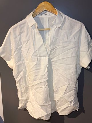 Blusa MNG Lino Blanca Casual Mujer