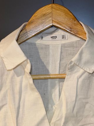 Blusa MNG Lino Blanca Casual Mujer
