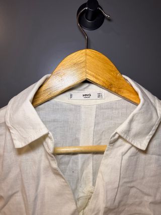 Blusa MNG Lino Blanca Casual Mujer