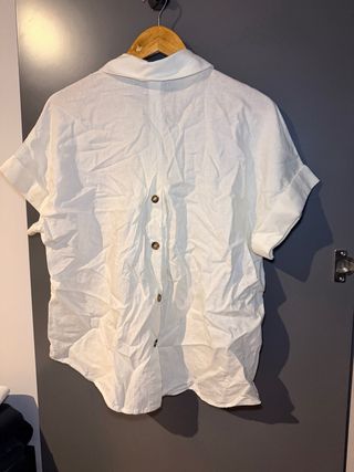 Blusa MNG Lino Blanca Casual Mujer