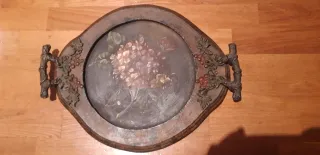 Bandeja Vintage Madera y Forja Pintada Mano