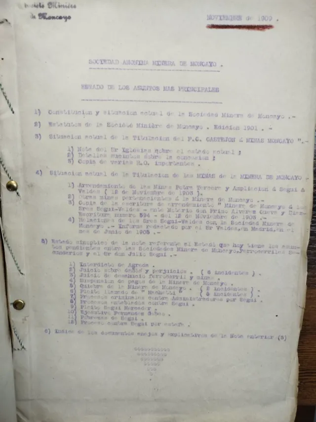Archivo original 1896 Sociedad Minera del Moncayo