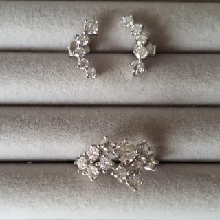 Anillo y pendientes Moissanitas Plata 925S y Oro