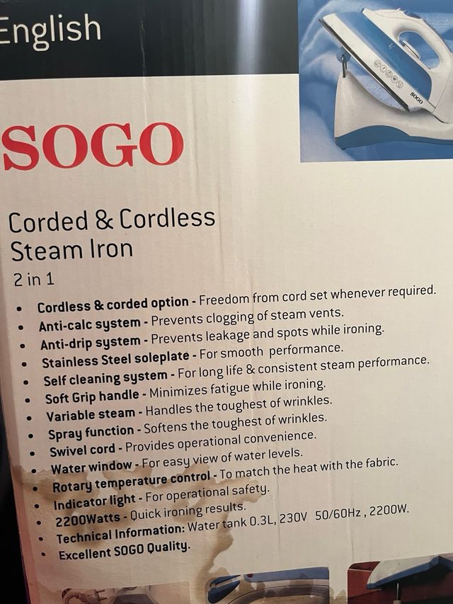 Ferro da stiro senza fili Sogo