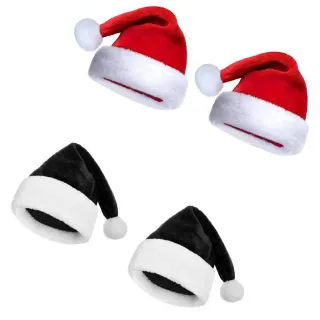 4 Gorros Papá Noel Felpa Rojo y Negro