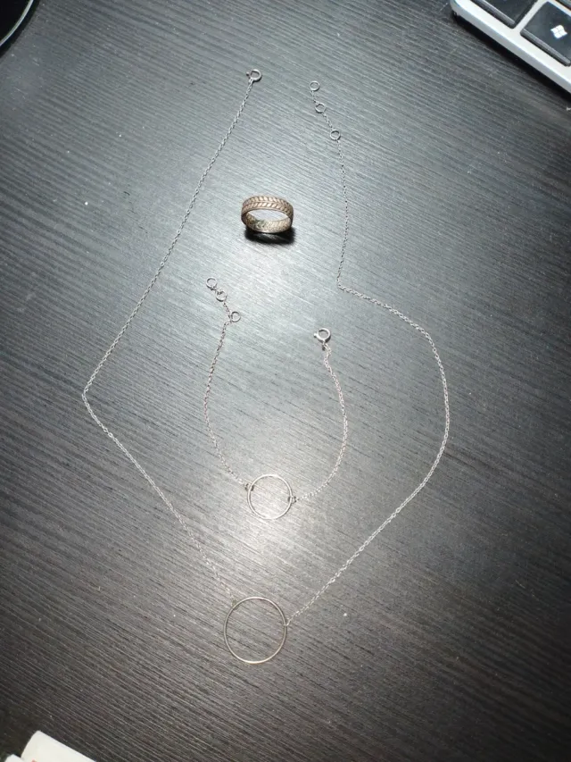 Collar, pulsera y anillo plata de ley