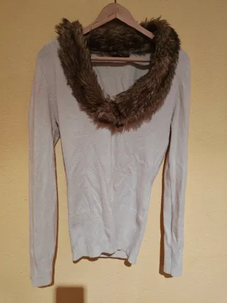 Jersey invierno cuello pelo beige/marrón