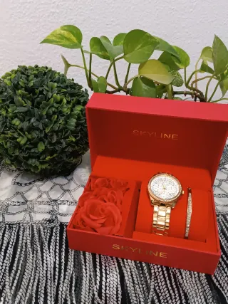 Set Skyline Dorado y Plateado+pulsera acero! Nuevo
