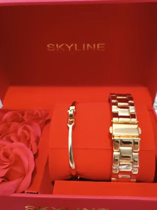 Set Skyline Dorado y Plateado+pulsera acero! Nuevo